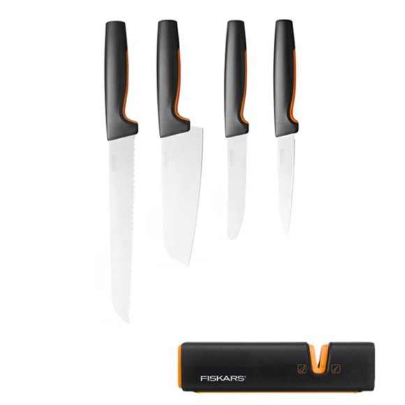 FISKARS FUNCTIONAL FORM Komplet 4 noży luzem + ostrzałka Fiskars Edge / stal nierdzewna