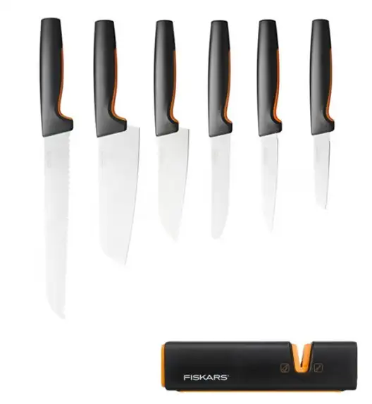 FISKARS FUNCTIONAL FORM Komplet 6 noży luzem + ostrzałka Edge / stal nierdzewna
