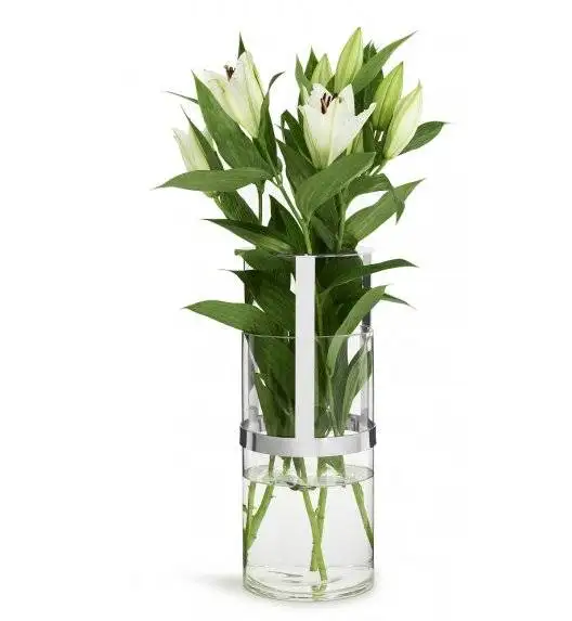 SAGAFORM INTERIOR Szklany wazon ze srebrnym elementem / 15 x 28 cm