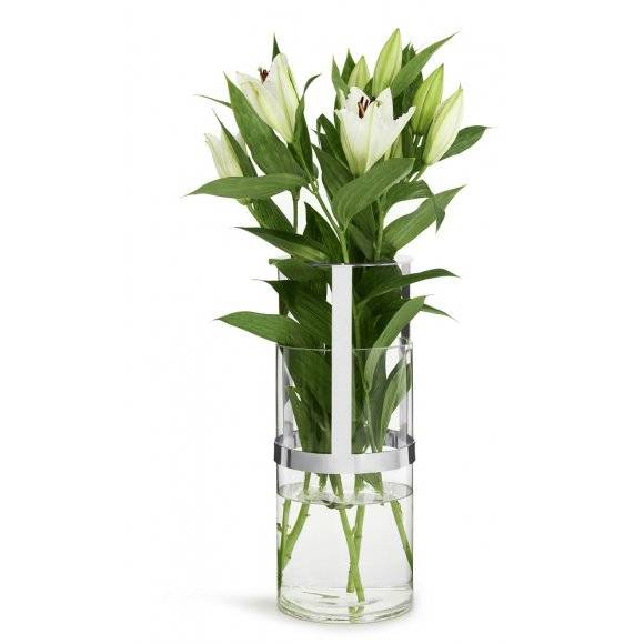 SAGAFORM INTERIOR Szklany wazon ze srebrnym elementem / 15 x 28 cm