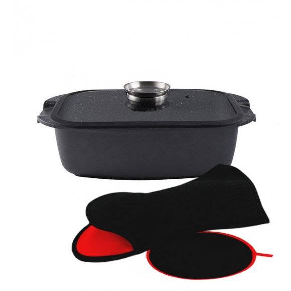 GERLACH GRANITEX Brytfanna 32 cm z pokrywką +rękawica z podkładką / powłoka ILAG Xera Dur / indukcja