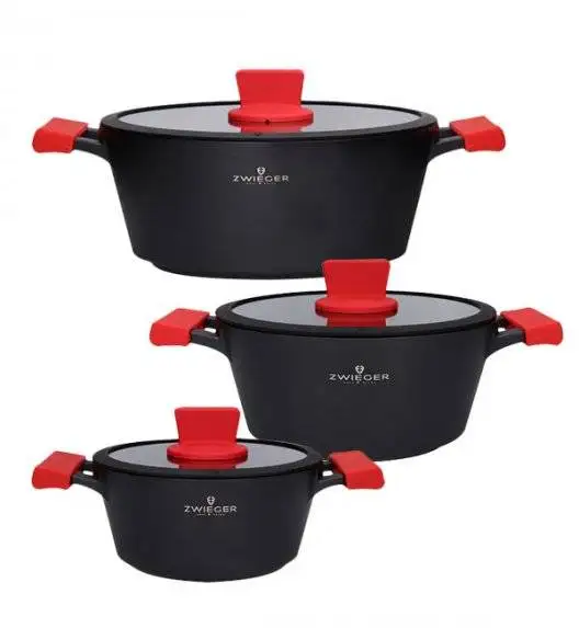 ZWIEGER OBSIDIAN Komplet Garnki 6 el z pokrywkami 5,5l/ 3,5l/ 2l GREBLON