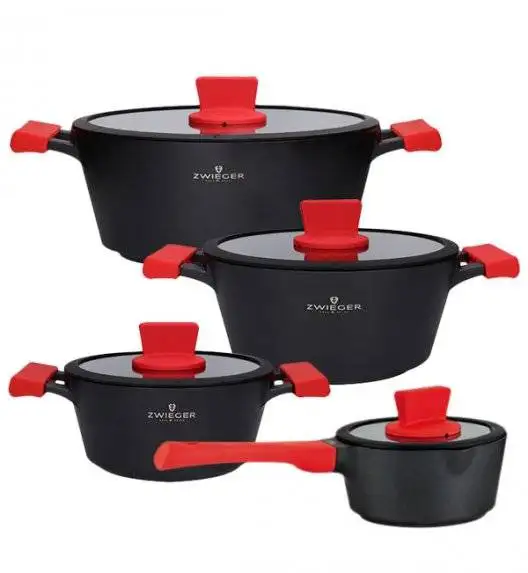 ZWIEGER OBSIDIAN Komplet Garnki 6 el z pokrywkami 5,5l/ 3,5l/ 2l +rondel / GREBLON C3+