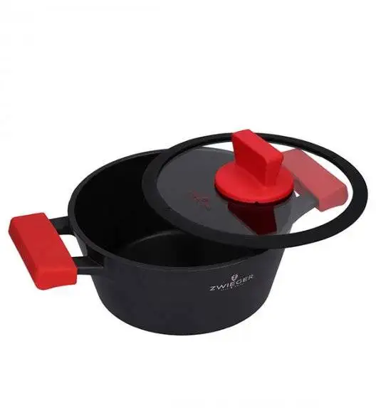 ZWIEGER OBSIDIAN Komplet Garnki 6 el z pokrywkami 5,5l/ 3,5l/ 2l +patelnia 20, 24, 28 cm / GREBLON