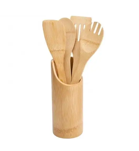 TADAR Zestaw 4 przyborów kuchennych z bambusowym pojemnikiem