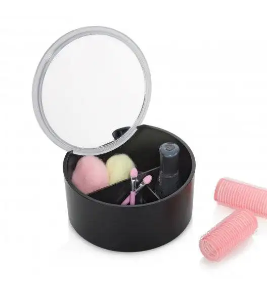 KELA TILDA Pojemnik / pudełko na biżuterię lub kosmetyki z lusterkiem Ø13 cm / czarny