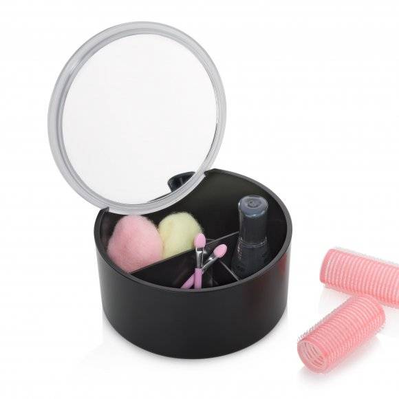 KELA TILDA Pojemnik / pudełko na biżuterię lub kosmetyki z lusterkiem Ø13 cm / czarny