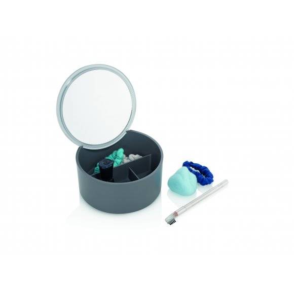 KELA TILDA Pojemnik / pudełko na biżuterię lub kosmetyki z lusterkiem Ø13 cm / szary