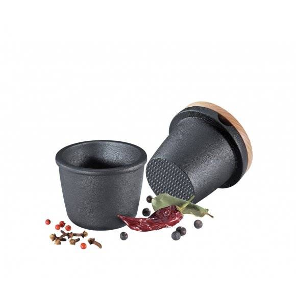 ZASSENHAUS Moździerz żeliwny do przypraw z bukową pokrywką / 8 cm