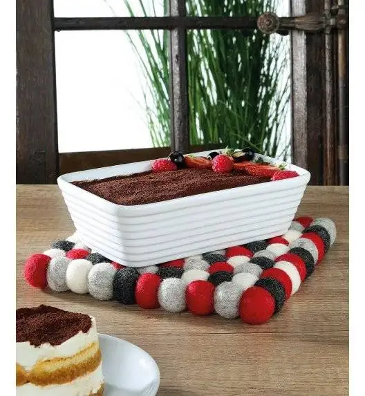 CILIO ROSSO Podkładka pod gorące naczynia / owcza wełna / czerwona kwadratowa