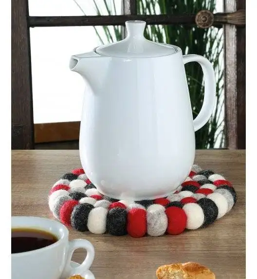 CILIO ROSSO Podkładka pod gorące naczynia / owcza wełna / czerwona okrągła