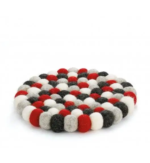 CILIO ROSSO Podkładka pod gorące naczynia / owcza wełna / czerwona okrągła