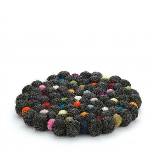 CILIO NERO Podkładka pod gorące naczynia / owcza wełna / czarna okrągła