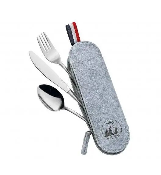 CILIO VIAGGIO Zestaw sztućców w etui / 3 elementy / szare