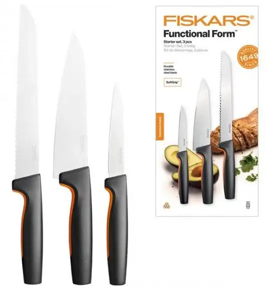 FISKARS FUNCTIONAL FORM 1057559 Komplet 3 noży kuchennych STARTER SET w pudełku / stal nierdzewna