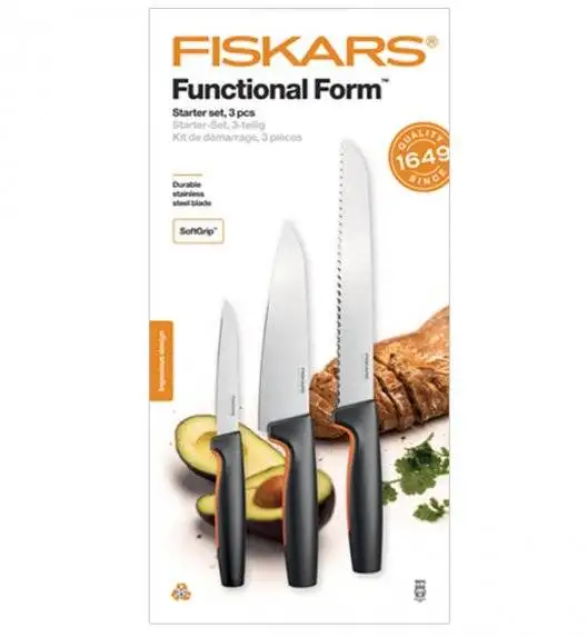 FISKARS FUNCTIONAL FORM 1057559 Komplet 3 noży kuchennych STARTER SET w pudełku / stal nierdzewna