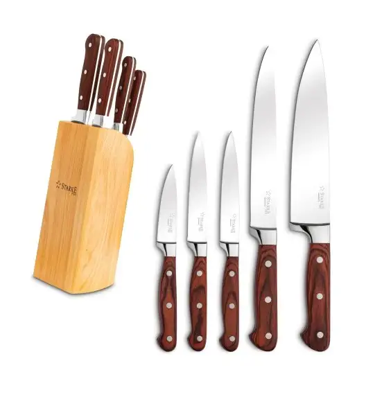 STARKE ATAGO Komplet noży kuchennych w bloku 6 el. / drewno kauczukowe / niemiecka jakość 