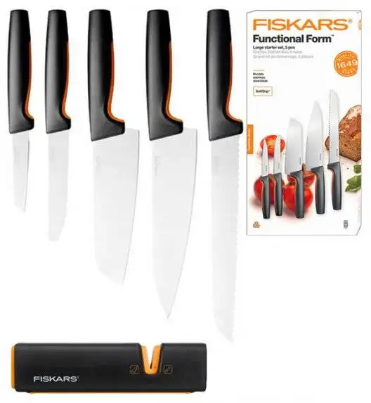 FISKARS FUNCTIONAL FORM 1057558 Komplet 5 noży kuchennych STARTER SET w pudełku + ostrzałka Fiskars Edge