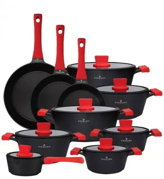 ZWIEGER OBSIDIAN Komplet Garnki 6 el z pokrywkami 5,5l/ 3,5l/ 2l +garnki luz +patelnia 20, 24, 28 cm / GREBLON