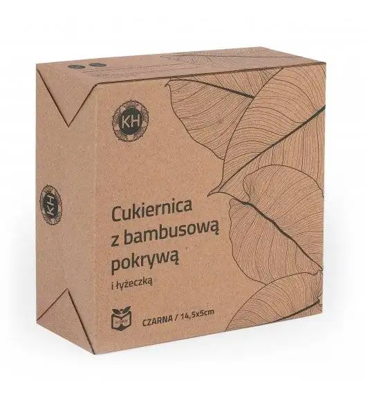 KONIGHOFFER Porcelanowa cukiernica z bambusową pokrywą + łyżeczka / czarna / 350 ml