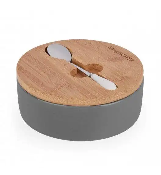 KONIGHOFFER Porcelanowa cukiernica z bambusową pokrywą + łyżeczka / szara / 350 ml