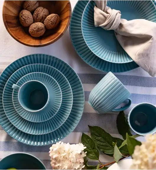 LUBIANA DAISY WATERFALL K6 Serwis obiadowo - kawowy 12 osób / 60 elementów / turkusowy