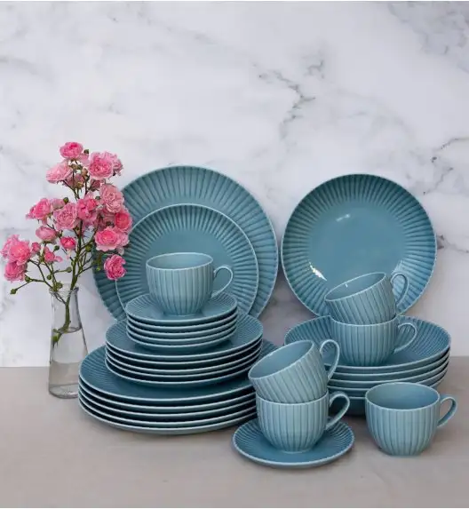 LUBIANA DAISY WATERFALL K6 Serwis obiadowo - kawowy 18 osób / 90 elementów / turkusowy