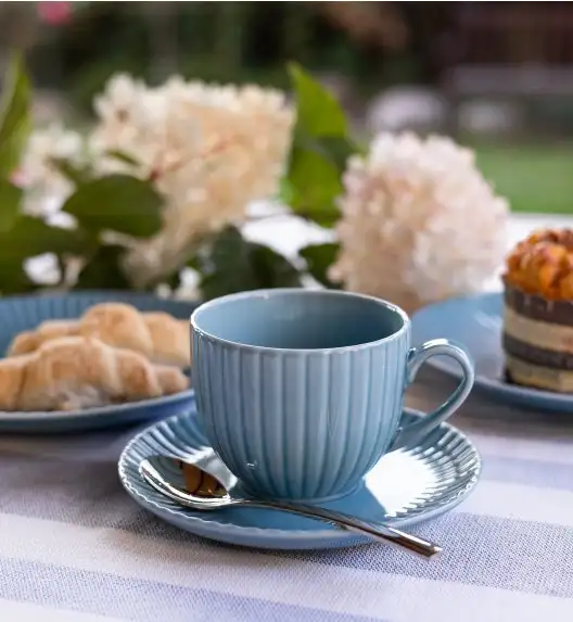 LUBIANA DAISY WATERFALL K6 Serwis obiadowo - kawowy 18 osób / 90 elementów / turkusowy