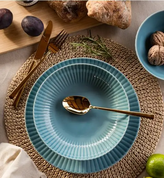 LUBIANA DAISY WATERFALL K6 Serwis obiadowo - kawowy 6 osób / 36 elementów / turkusowy