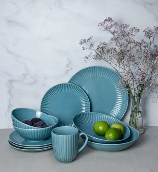 LUBIANA DAISY WATERFALL K6 Serwis obiadowo - kawowy 6 osób / 42 elementy / turkusowy