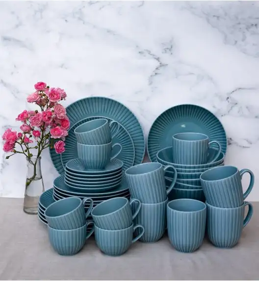 LUBIANA DAISY WATERFALL K6 Serwis obiadowo - kawowy 6 osób / 42 elementy / turkusowy