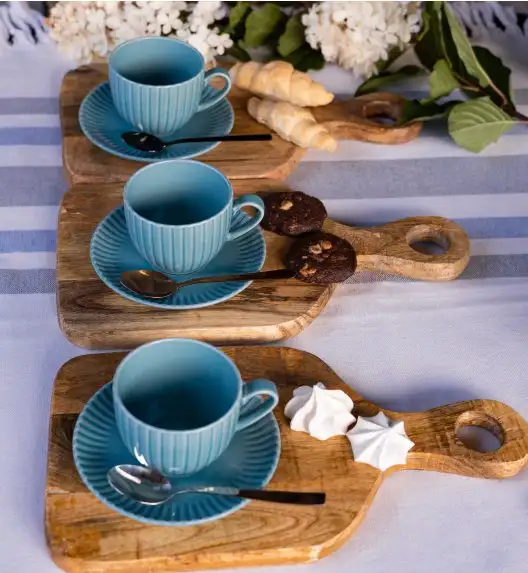 LUBIANA DAISY WATERFALL K6 Serwis obiadowo - kawowy 6 osób / 42 elementy / turkusowy