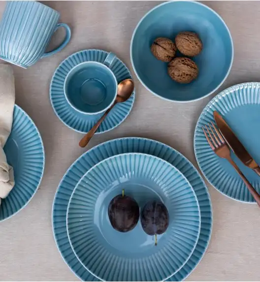 LUBIANA DAISY WATERFALL K6 Serwis obiadowo - kawowy 12 osób / 84 elementy / turkusowy