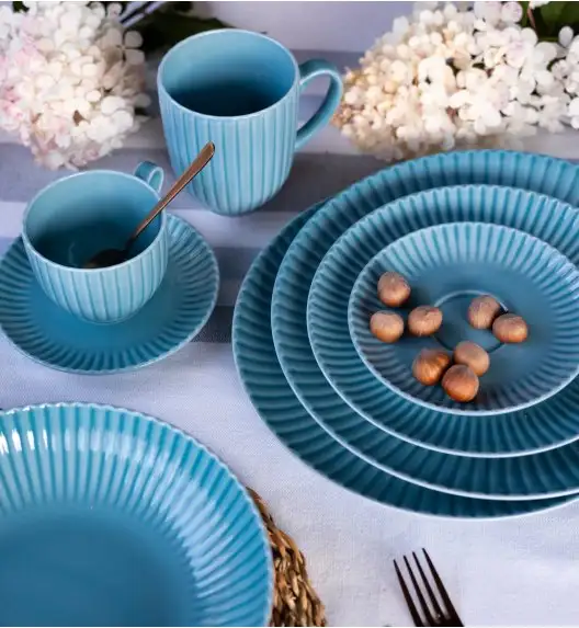 LUBIANA DAISY WATERFALL K6 Serwis obiadowo - kawowy 12 osób / 84 elementy / turkusowy