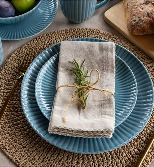 LUBIANA DAISY WATERFALL K6 Serwis obiadowo - kawowy 12 osób / 84 elementy / turkusowy