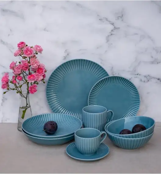 LUBIANA DAISY WATERFALL K6 Serwis obiadowo - kawowy 24 osoby / 168 elementów / turkusowy