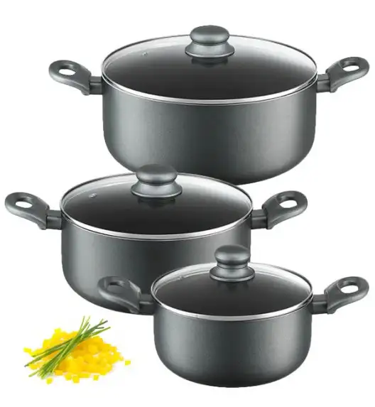 AMBITION GRAPHITE Komplet garnków z pokrywkami 20, 24, 28 cm / Powłoka ILAG BASIC