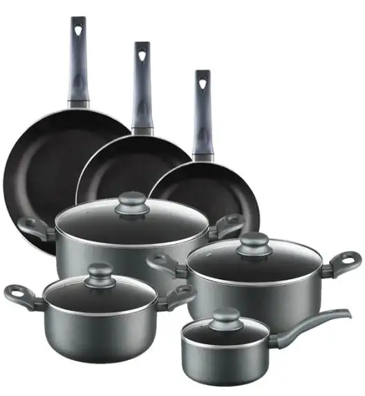 AMBITION GRAPHITE Komplet garnków z pokrywkami 20, 24, 28 cm + Rondel 16 cm + Zestaw Patelni 20, 24, 28 cm / Powłoka ILAG BASIC