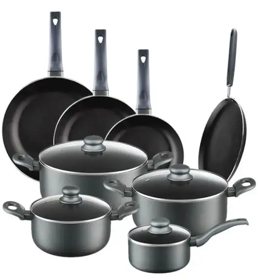 AMBITION GRAPHITE Komplet garnków z pokrywkami 20, 24, 28 cm + Rondel 16 cm + Zestaw Patelni 20, 24, 28 cm + naleśnikowa 25 cm / Powłoka ILAG BASIC