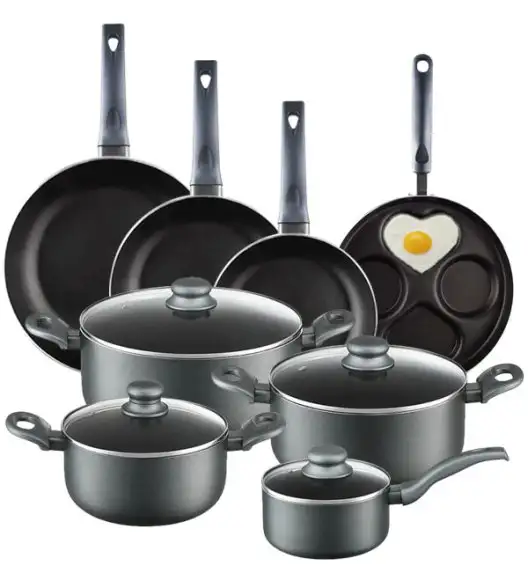 AMBITION GRAPHITE Komplet garnków z pokrywkami 20, 24, 28 cm + Rondel 16 cm + Zestaw Patelni 20, 24, 28 cm + do jajek 26 cm / Powłoka ILAG BASIC