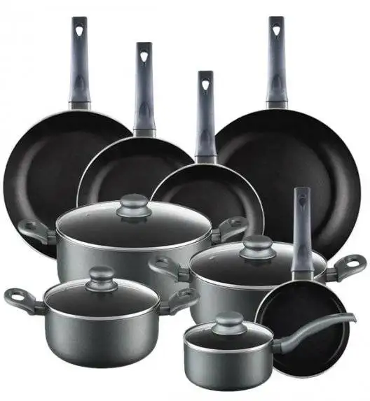 AMBITION GRAPHITE Komplet garnków z pokrywkami 20, 24, 28 cm + Rondel 16 cm + Zestaw Patelni 16, 20, 24, 28, 30 cm / Powłoka ILAG BASIC