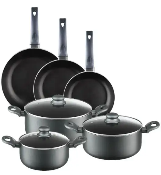 AMBITION GRAPHITE Komplet garnków z pokrywkami 20, 24, 28 cm + Zestaw Patelni 20, 24, 28 cm / Powłoka ILAG BASIC