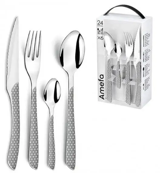 WYPRZEDAŻ! AMEFA ECLAT GEO Sztućce UE 24 elementy dla 6 osób w pudełku / szare / wieczysta gwarancja / połysk