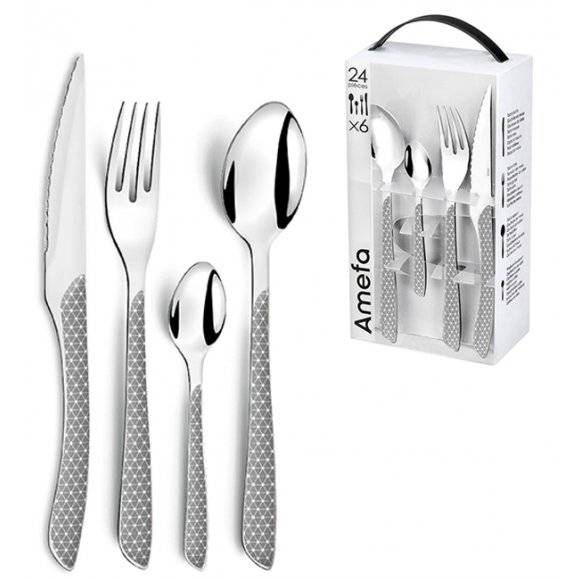 WYPRZEDAŻ! AMEFA ECLAT GEO Sztućce UE 24 elementy dla 6 osób w pudełku / szare / wieczysta gwarancja / połysk