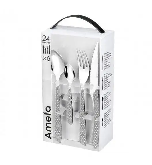 WYPRZEDAŻ! AMEFA ECLAT GEO Sztućce UE 24 elementy dla 6 osób w pudełku / szare / wieczysta gwarancja / połysk