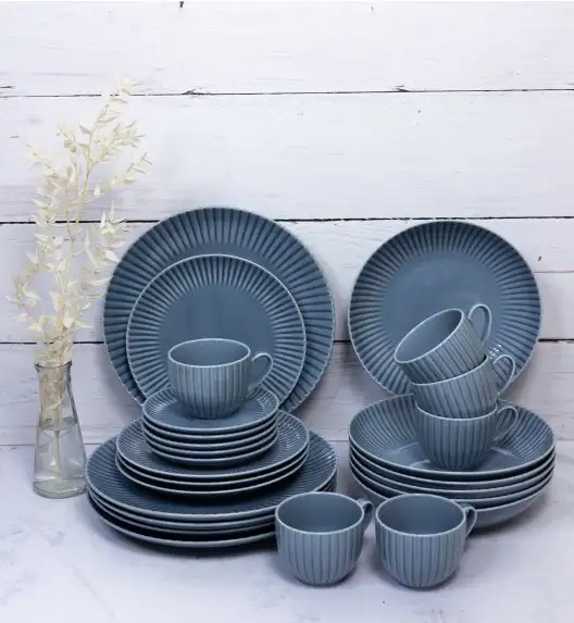 LUBIANA DAISY SEASIDE K9 Serwis obiadowo - kawowy 6 osób / 30 elementów / szaro - niebieski