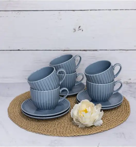 LUBIANA DAISY SEASIDE K9 Serwis obiadowo - kawowy 18 osób / 90 elementów / szaro - niebieski