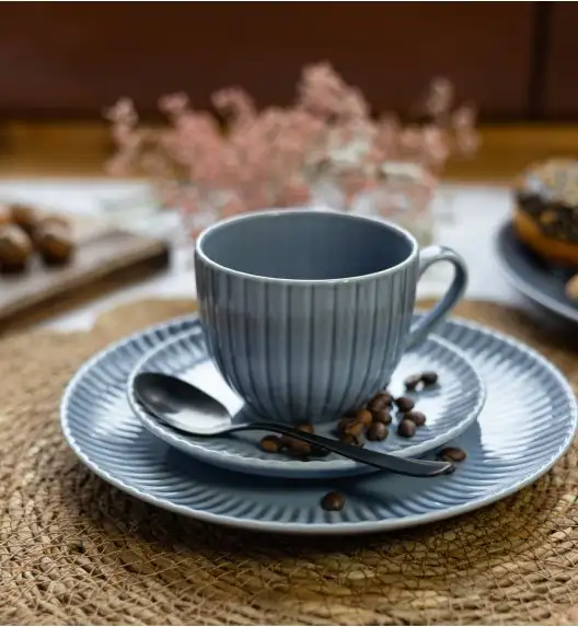 LUBIANA DAISY SEASIDE K9 Serwis obiadowo - kawowy 18 osób / 90 elementów / szaro - niebieski