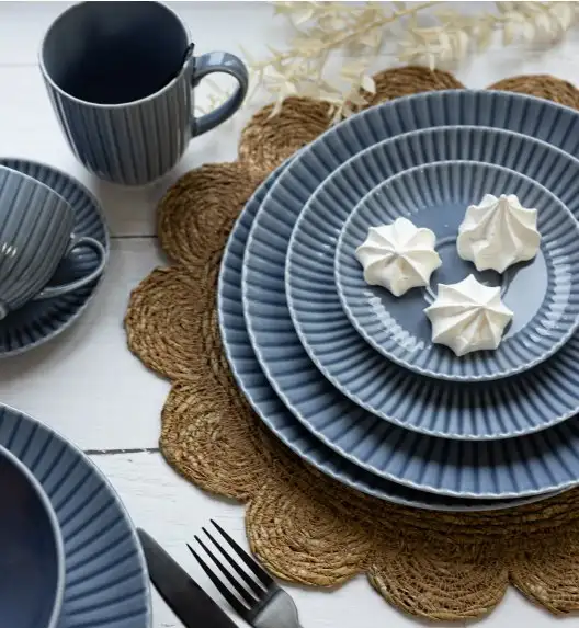 LUBIANA DAISY SEASIDE K9 Serwis obiadowo - kawowy 6 osób / 36 elementów / szaro - niebieski