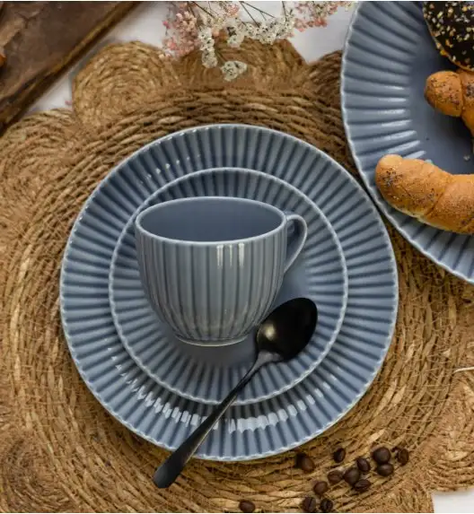 LUBIANA DAISY SEASIDE K9 Serwis obiadowo - kawowy 6 osób / 36 elementów / szaro - niebieski